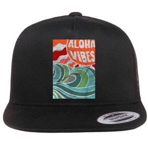 Aloha Vibes Hawaii Sunset Waves Flat Bill Trucker Hat