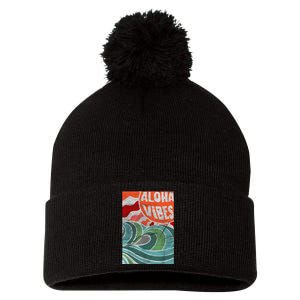 Aloha Vibes Hawaii Sunset Waves Pom Pom 12in Knit Beanie