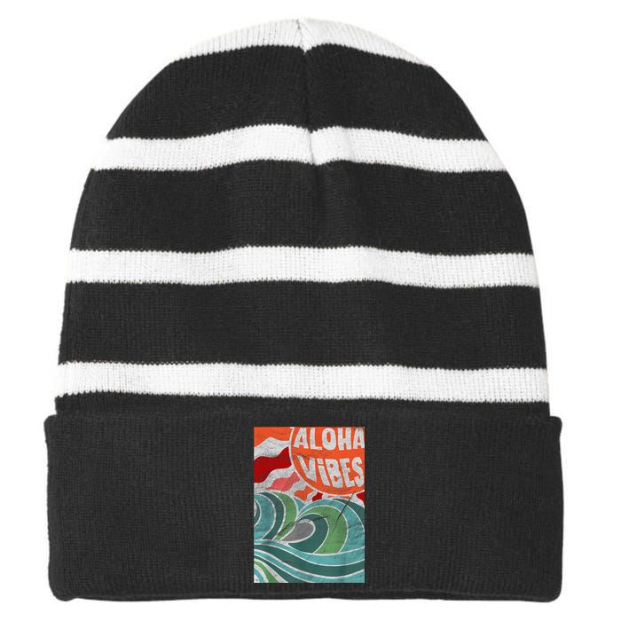 Aloha Vibes Hawaii Sunset Waves Striped Beanie with Solid Band