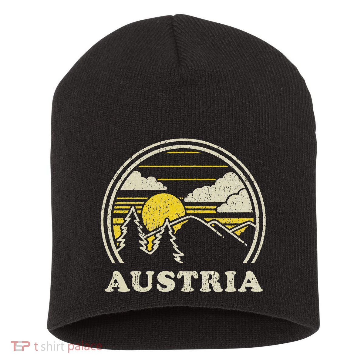 Austria Vintage Hiking Mountains Short Acrylic Beanie