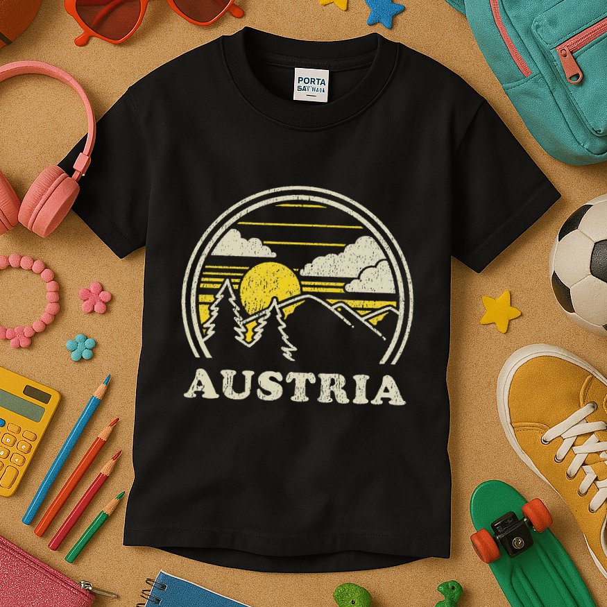 Austria Vintage Hiking Mountains Kids T-Shirt