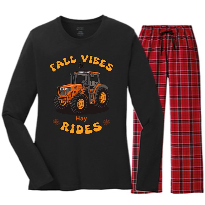 Autumn Vibes & Hay Rides Graphic Women's Long Sleeve Flannel Pajama Set 