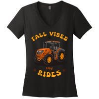 Autumn Vibes & Hay Rides Graphic Women's V-Neck T-Shirt