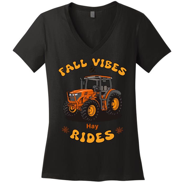 Autumn Vibes & Hay Rides Graphic Women's V-Neck T-Shirt