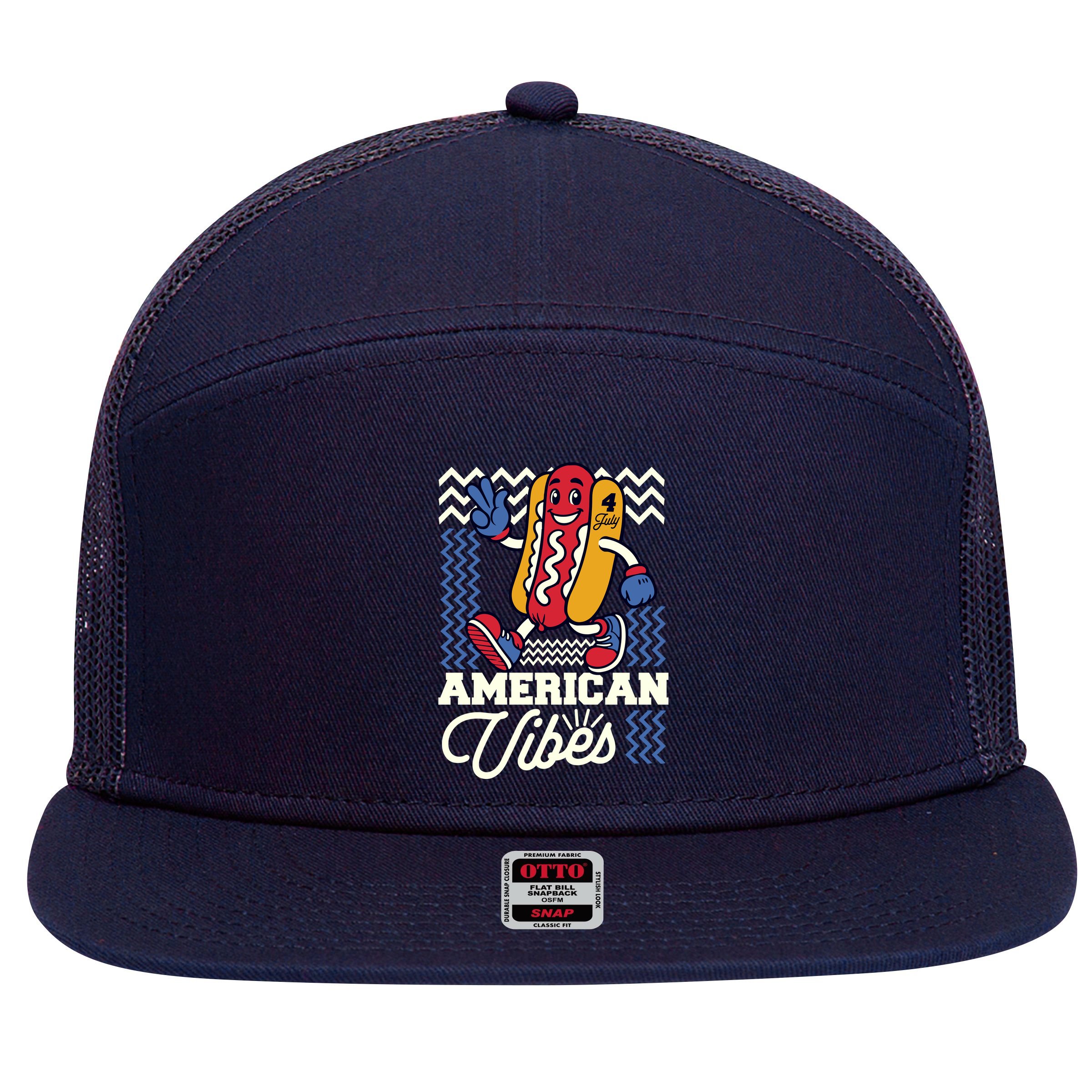 American Vibes Hot Dog 7 Panel Mesh Trucker Snapback Hat