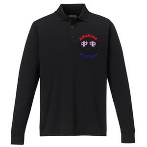 America Vibes July 4th America Flag Patriot Usa Gift Performance Long Sleeve Polo