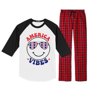 America Vibes July 4th America Flag Patriot Usa Gift Raglan Sleeve Pajama Set