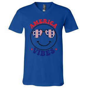 America Vibes July 4th America Flag Patriot Usa Gift V-Neck T-Shirt