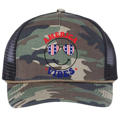 America Vibes July 4th America Flag Patriot Usa Gift Retro Rope Trucker Hat Cap