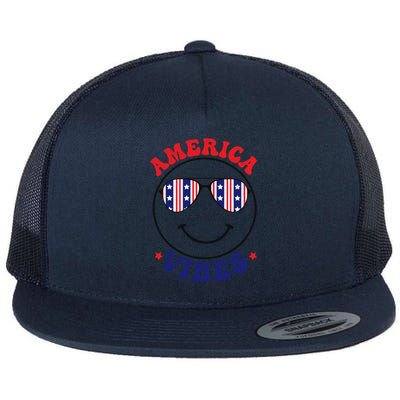 America Vibes July 4th America Flag Patriot Usa Gift Flat Bill Trucker Hat