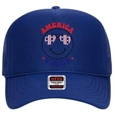 America Vibes July 4th America Flag Patriot Usa Gift High Crown Mesh Back Trucker Hat