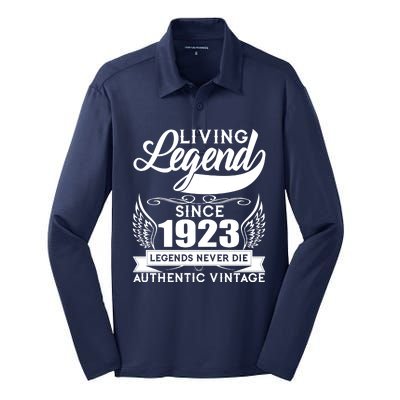 Authentic Vintage Living Legend Since 1923 Legends Never Die 100th Birthday Silk Touch Performance Long Sleeve Polo