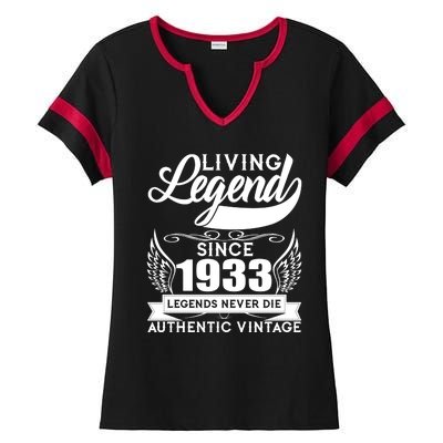 Authentic Vintage Living Legend Since 1933 Legends Never Die 90th Birthday Ladies Halftime Notch Neck Tee