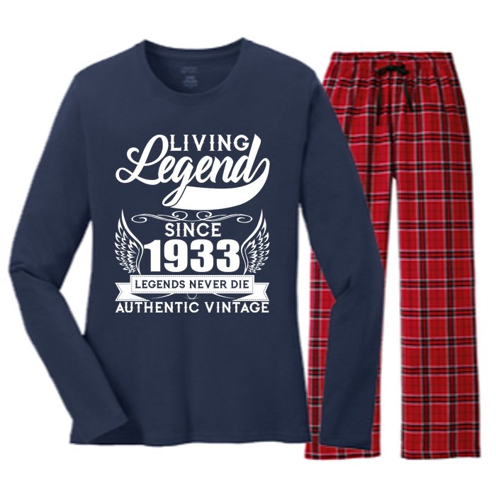 Authentic Vintage Living Legend Since 1933 Legends Never Die 90th Birthday Women's Long Sleeve Flannel Pajama Set 