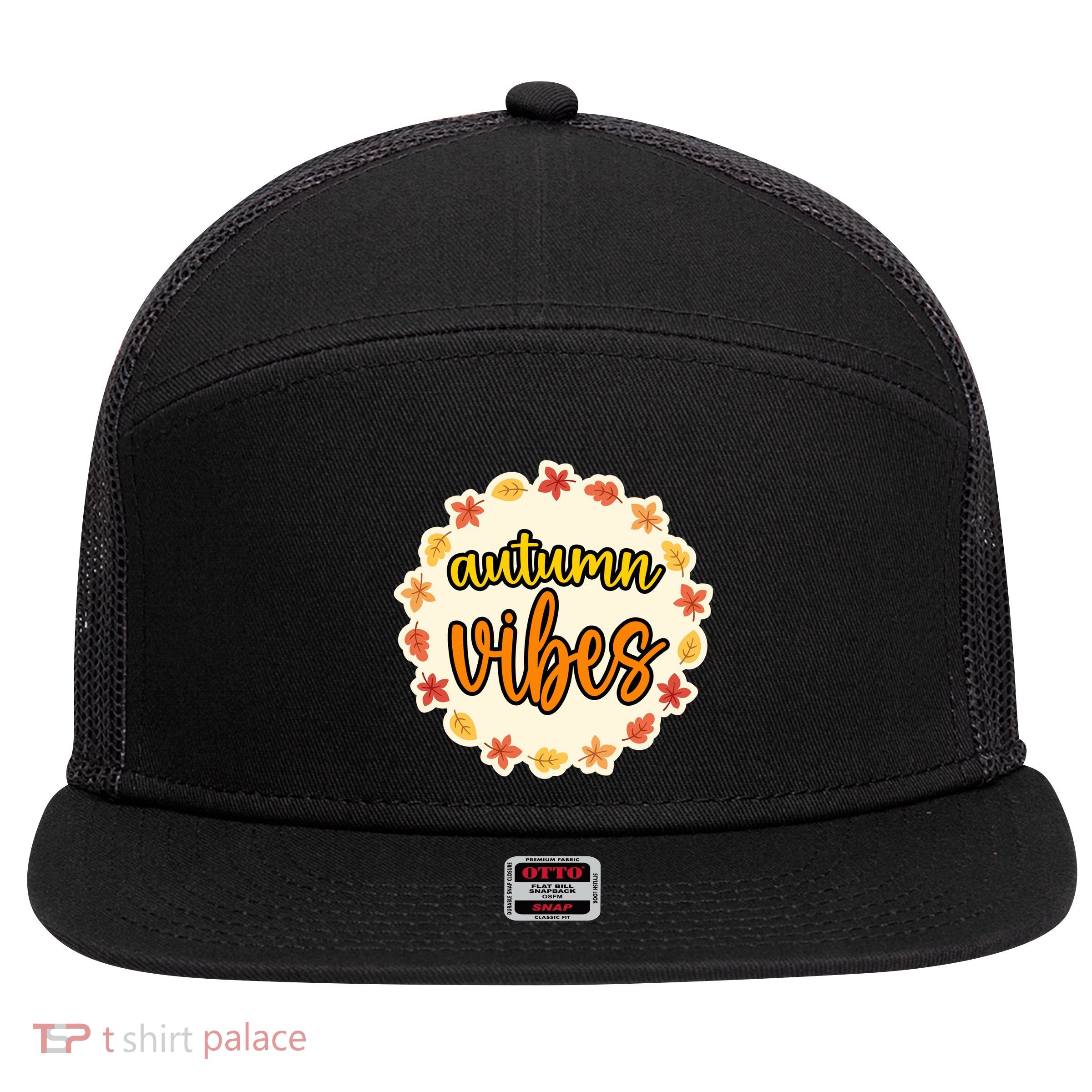 Autumn Vibes Leaf Season 7 Panel Mesh Trucker Snapback Hat