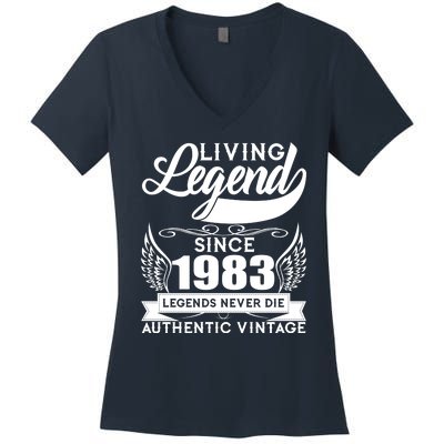 Authentic Vintage Living Legend Since 1983 Legends Never Die 40th Birthday Women's V-Neck T-Shirt