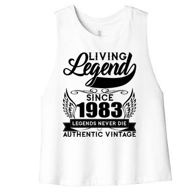 Authentic Vintage Living Legend Since 1983 Legends Never Die 40th Birthday Women's Racerback Cropped Tank