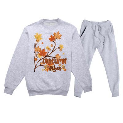 Autumn Vibes Leaves Cozy Premium Crewneck Sweatsuit Set