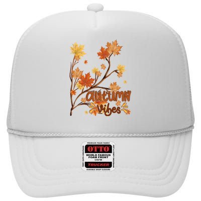 Autumn Vibes Leaves Cozy High Crown Mesh Back Trucker Hat