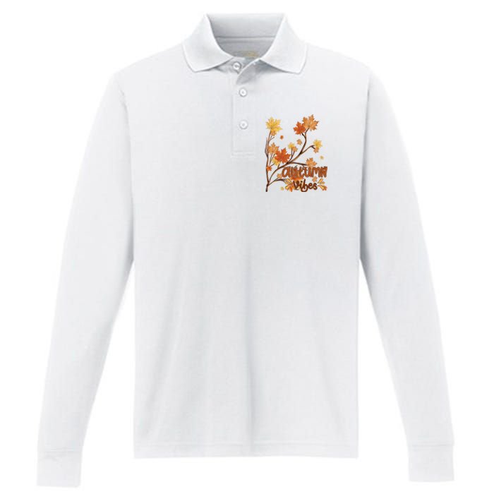 Autumn Vibes Leaves Cozy Performance Long Sleeve Polo