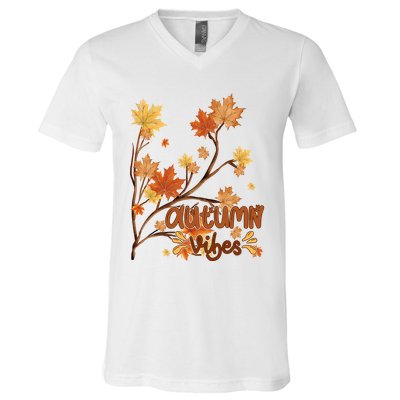 Autumn Vibes Leaves Cozy V-Neck T-Shirt