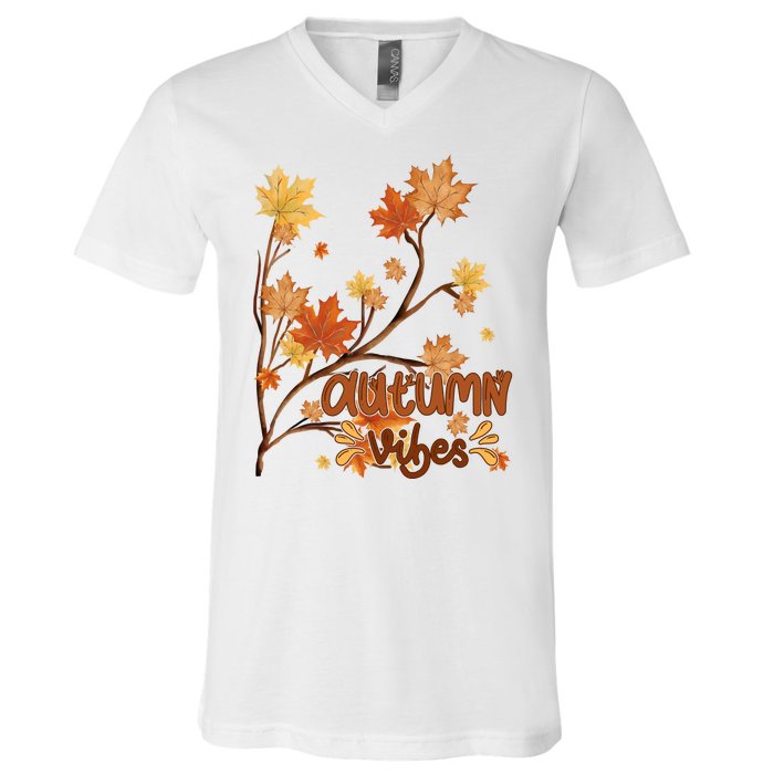 Autumn Vibes Leaves Cozy V-Neck T-Shirt