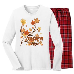 Autumn Vibes Leaves Cozy Women's Long Sleeve Flannel Pajama Set 