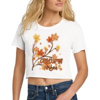 Autumn Vibes Leaves Cozy Women's Crop Top Tee