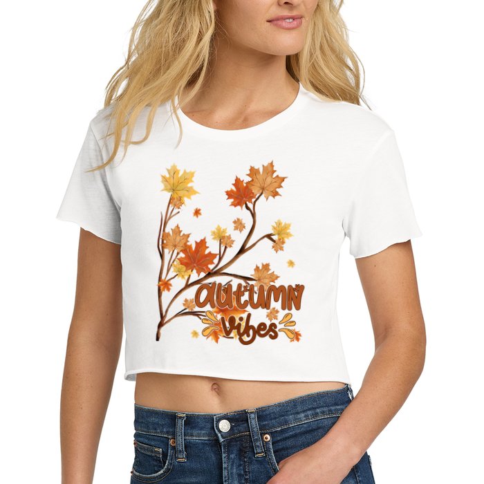 Autumn Vibes Leaves Cozy Women's Crop Top Tee