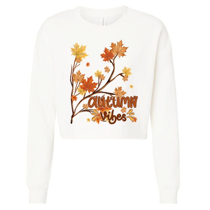 Autumn Vibes Leaves Cozy Cropped Pullover Crew