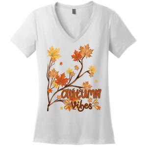 Autumn Vibes Leaves Cozy Women's V-Neck T-Shirt