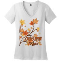 Autumn Vibes Leaves Cozy Women's V-Neck T-Shirt