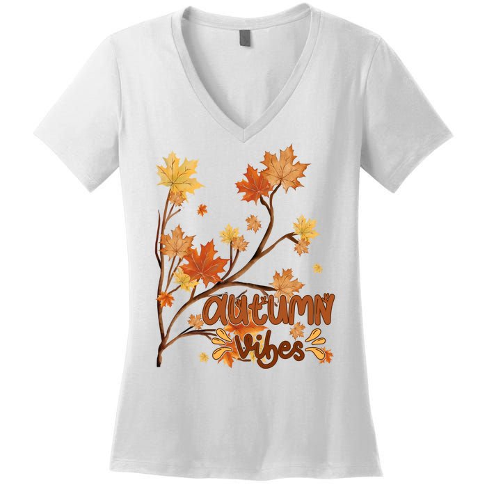 Autumn Vibes Leaves Cozy Women's V-Neck T-Shirt