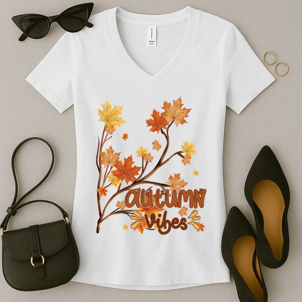Autumn Vibes Leaves Cozy Women's V-Neck T-Shirt
