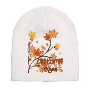 Autumn Vibes Leaves Cozy Short Acrylic Beanie