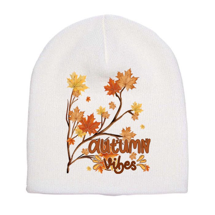 Autumn Vibes Leaves Cozy Short Acrylic Beanie