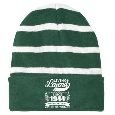 Authentic Vintage Living Legend Since 1944 Legends Never Die 80th Birthday Striped Beanie with Solid Band