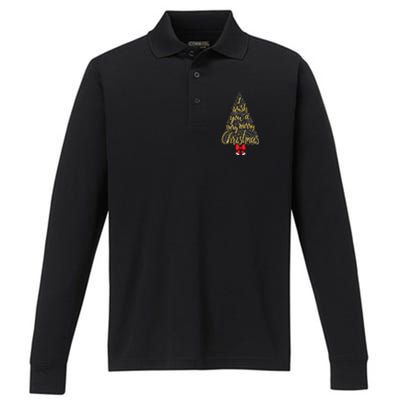 A Very Merry Christmas Tree And Coquette Bow Tank Top Performance Long Sleeve Polo