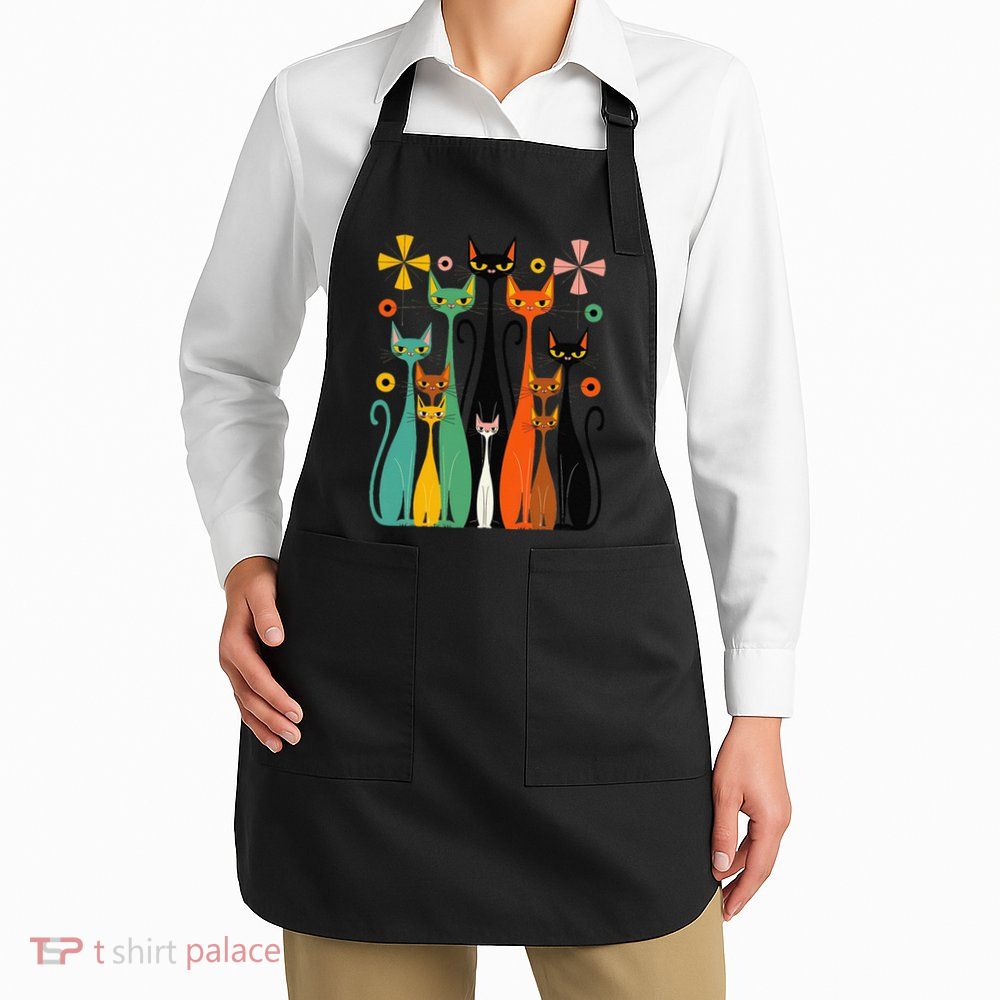 Aesthetic Vintage Mod Cat Design – Retro 50s Kitsch Artwork .Png Apron