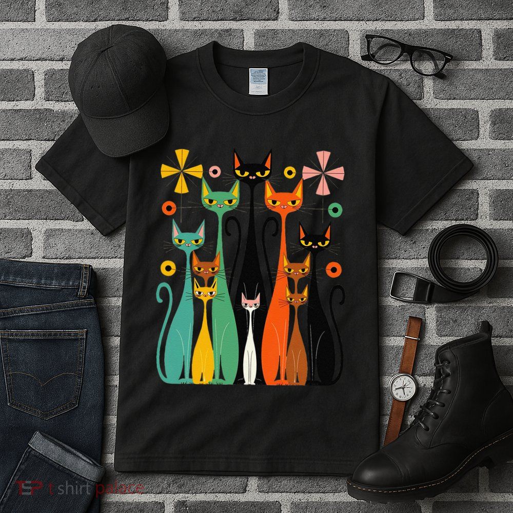Aesthetic Vintage Mod Cat Design – Retro 50s Kitsch Artwork .Png Tall T-Shirt
