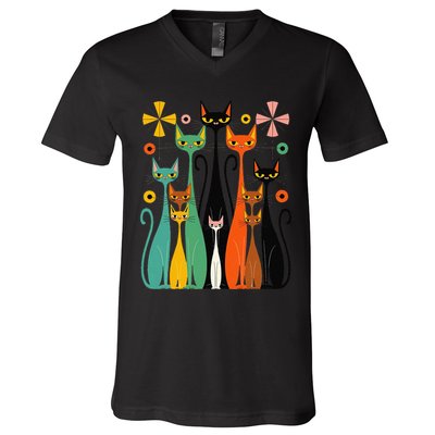 Aesthetic Vintage Mod Cat Design – Retro 50s Kitsch Artwork .Png V-Neck T-Shirt