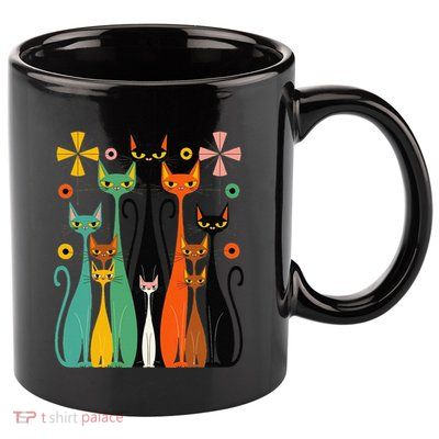 Aesthetic Vintage Mod Cat Design – Retro 50s Kitsch Artwork .Png 11oz C Handle Ceramic Mug