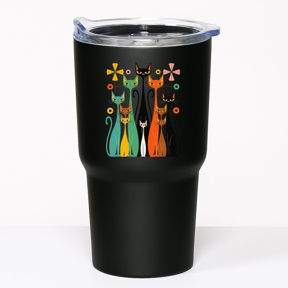 Aesthetic Vintage Mod Cat Design – Retro 50s Kitsch Artwork .Png Tumbler