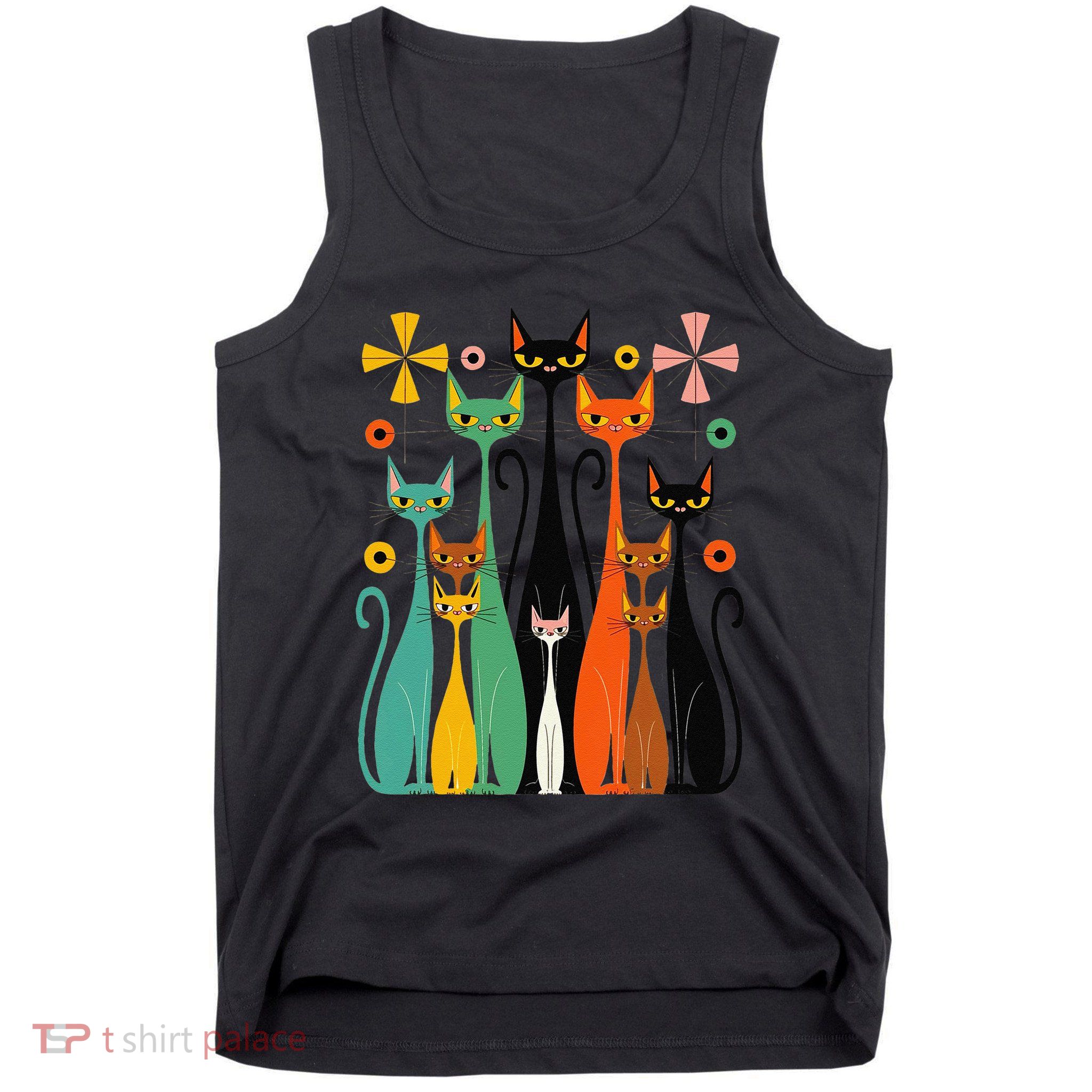 Aesthetic Vintage Mod Cat Design – Retro 50s Kitsch Artwork .Png Tank Top