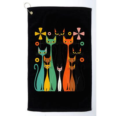 Aesthetic Vintage Mod Cat Design – Retro 50s Kitsch Artwork .Png Golf Towel
