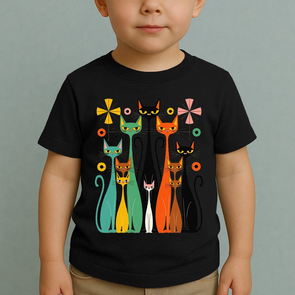 Aesthetic Vintage Mod Cat Design – Retro 50s Kitsch Artwork .Png Toddler T-Shirt