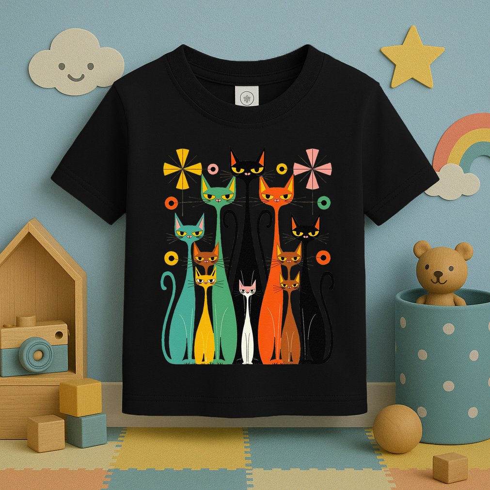 Aesthetic Vintage Mod Cat Design – Retro 50s Kitsch Artwork .Png Toddler T-Shirt