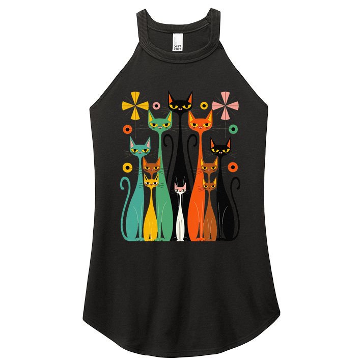 Aesthetic Vintage Mod Cat Design – Retro 50s Kitsch Artwork .Png Women's Perfect Tri Rocker Tank