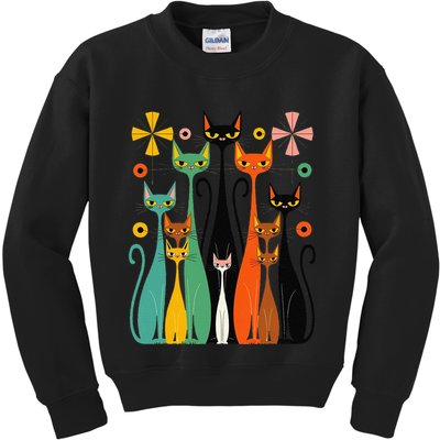Aesthetic Vintage Mod Cat Design – Retro 50s Kitsch Artwork .Png Kids Sweatshirt