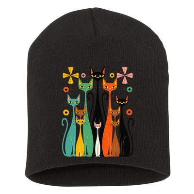 Aesthetic Vintage Mod Cat Design – Retro 50s Kitsch Artwork .Png Short Acrylic Beanie